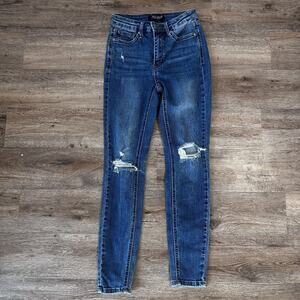 Judy Blue Skinny Fit Jeans Size 1/25 Distressed Mid Rise Dark Wash